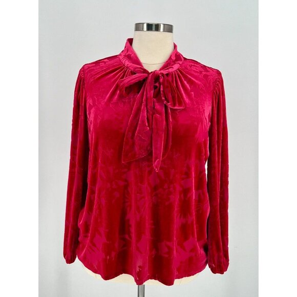 Eloquii - Burnout Velvet Tie-Neck Blouse Long Sleeve Floral Pattern Womens Plus - Picture 1 of 3